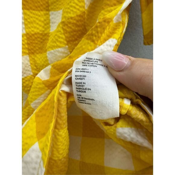 COS Womens Yellow Gingham Check Tie-Back Short Sleeve Tunic Top Size 4 - Picture 8 of 11